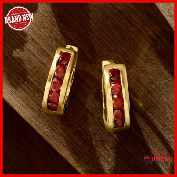 Ross-Simons 0.90 ct. t.w. Garnet Huggie Hoop Earrings in  Sterling Silver Garnet Huggie Hoop Earrings, 0.90ct Gemstone